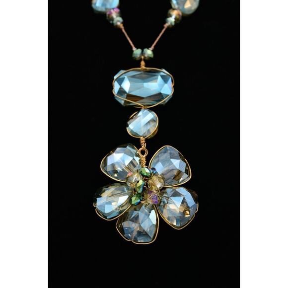 Vintage Crystal Collar Necklace Blue Faceted Wire Handcrafted Beaded Shiny Bin2C - Picture 1 of 12